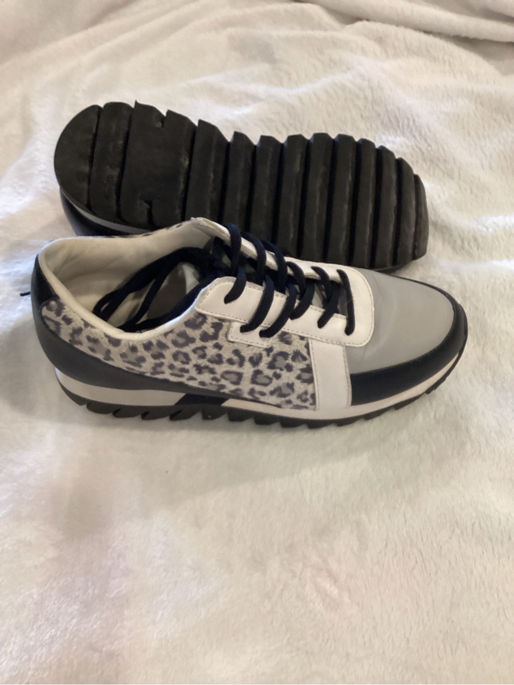 Not Rated Women's White, Black and Gray Leopard Accent Sneakers